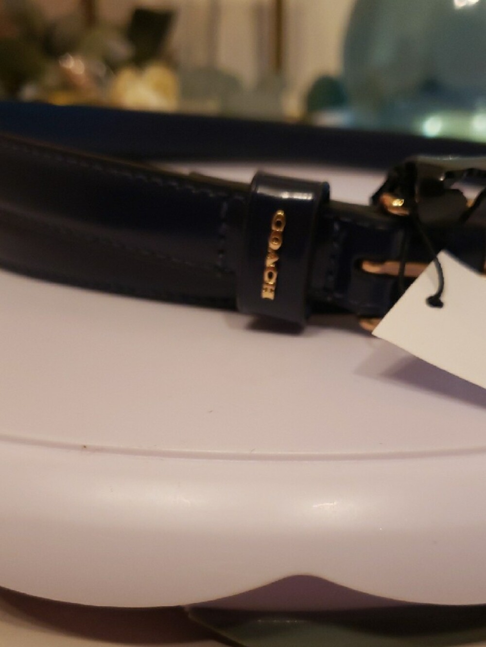 Coach Navy Leather Belt with Gold Hardware XL (44") NWT - Picture 5 of 10